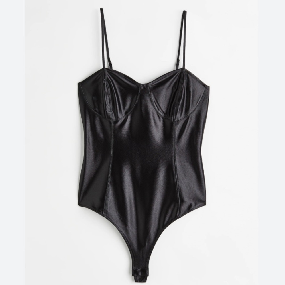 NWOT Black Satin Bodysuit